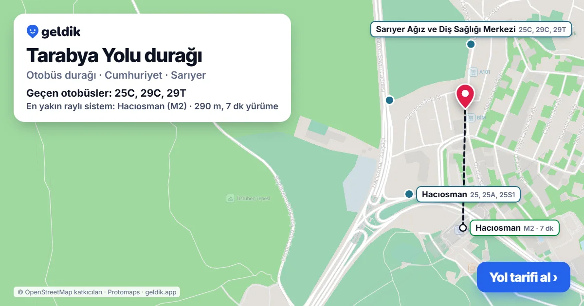 Tarabya Yolu otobüs durağı haritada: konumu ve yakındaki duraklar
