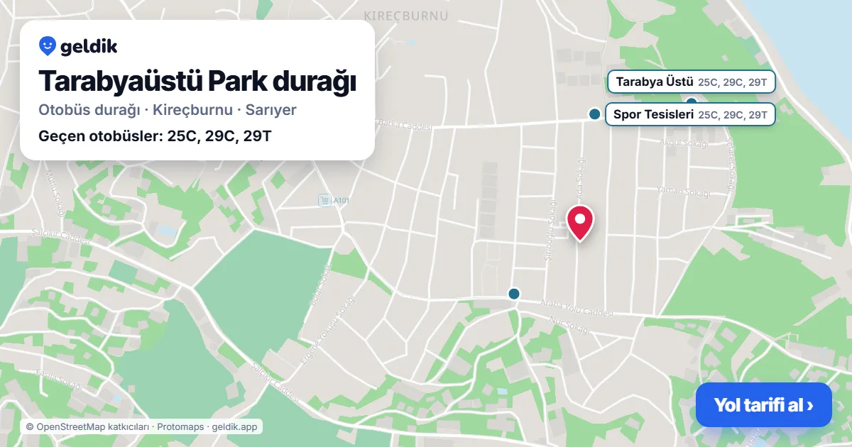 Tarabyaüstü Park otobüs durağı haritada: konumu ve yakındaki duraklar