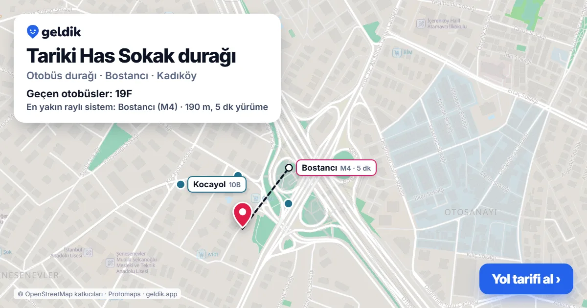 Tariki Has Sokak otobüs durağı haritada: konumu ve yakındaki duraklar