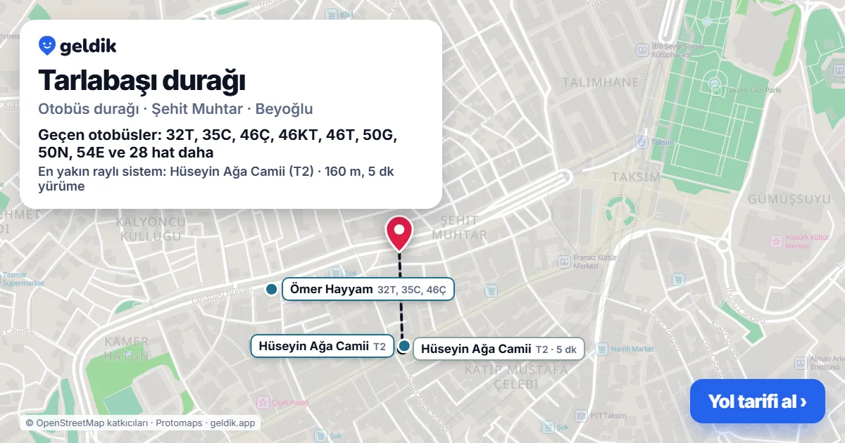 Tarlabaşı otobüs durağı haritada: konumu ve yakındaki duraklar