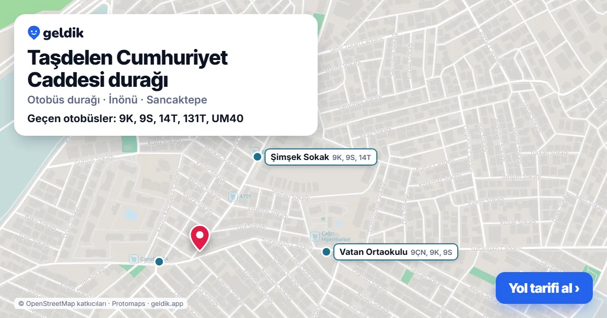 Taşdelen Cumhuriyet Caddesi otobüs durağı haritada: konumu ve yakındaki duraklar