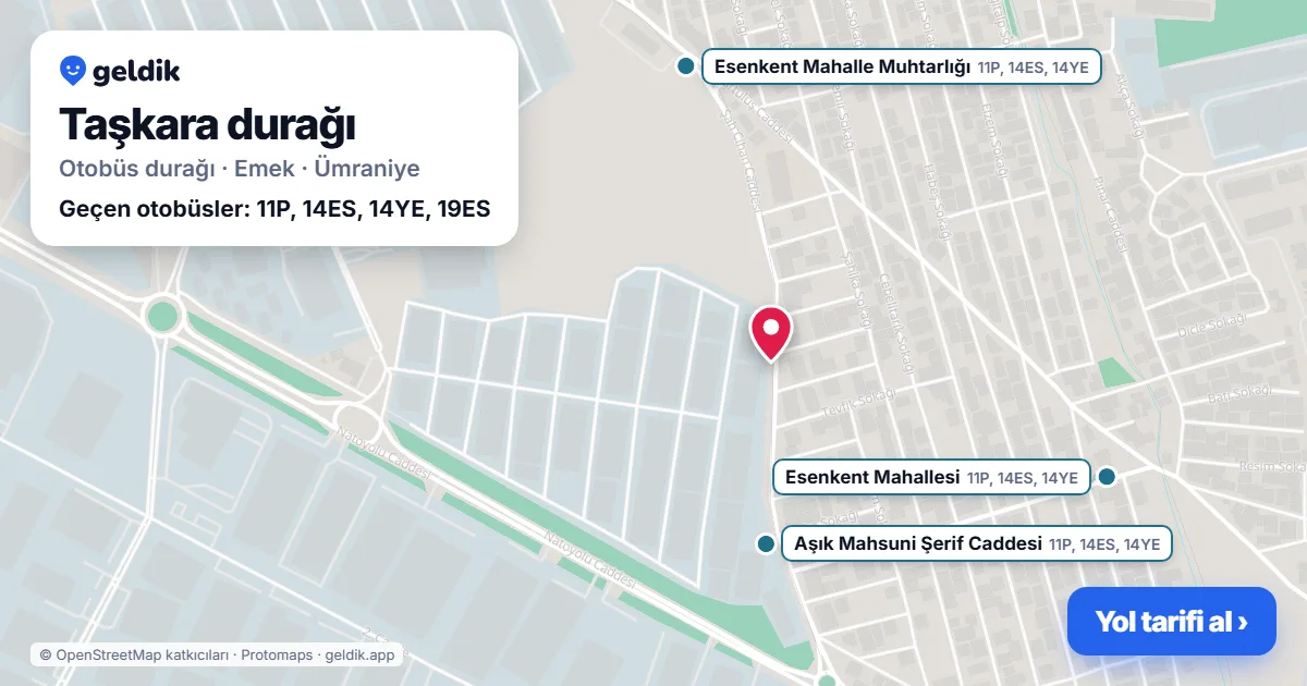 Taşkara otobüs durağı haritada: konumu ve yakındaki duraklar