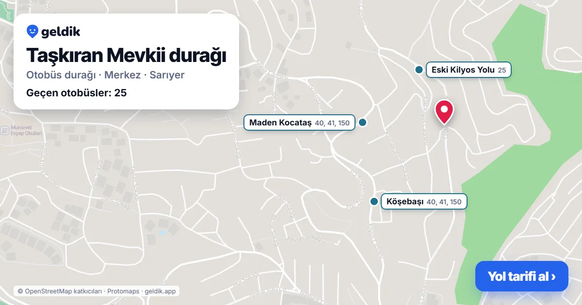 Taşkıran Mevkii otobüs durağı haritada: konumu ve yakındaki duraklar