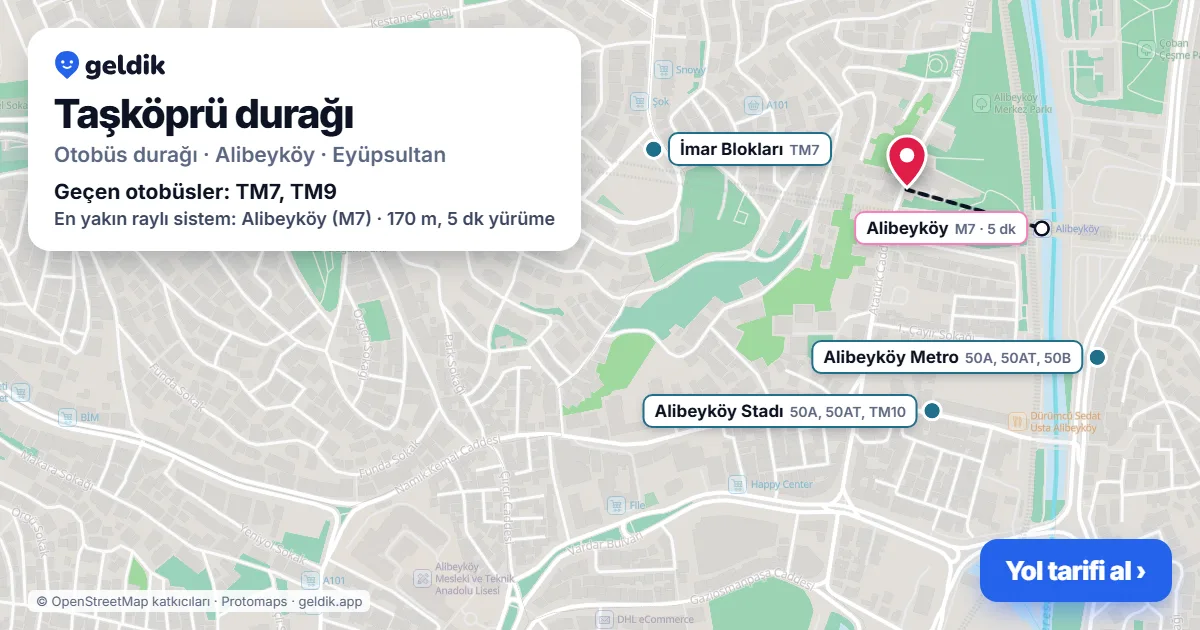 Taşköprü otobüs durağı haritada: konumu ve yakındaki duraklar