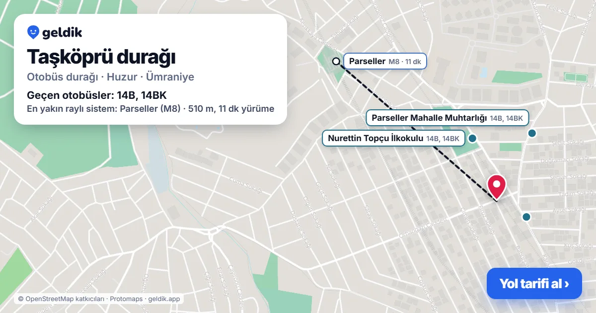 Taşköprü otobüs durağı haritada: konumu ve yakındaki duraklar