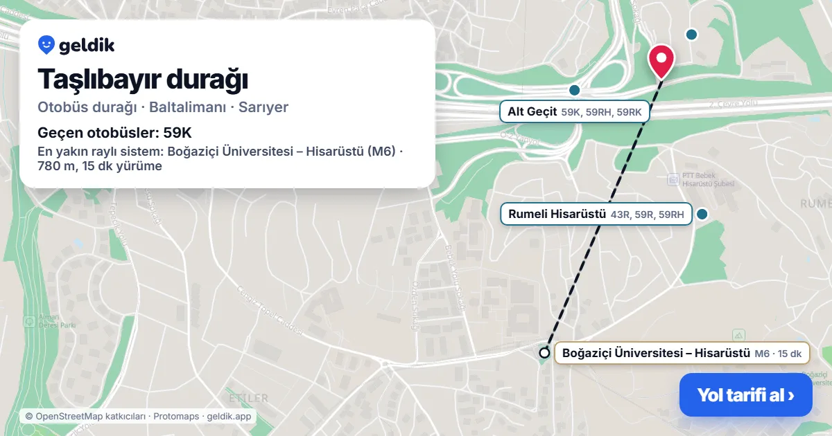 Taşlıbayır otobüs durağı haritada: konumu ve yakındaki duraklar