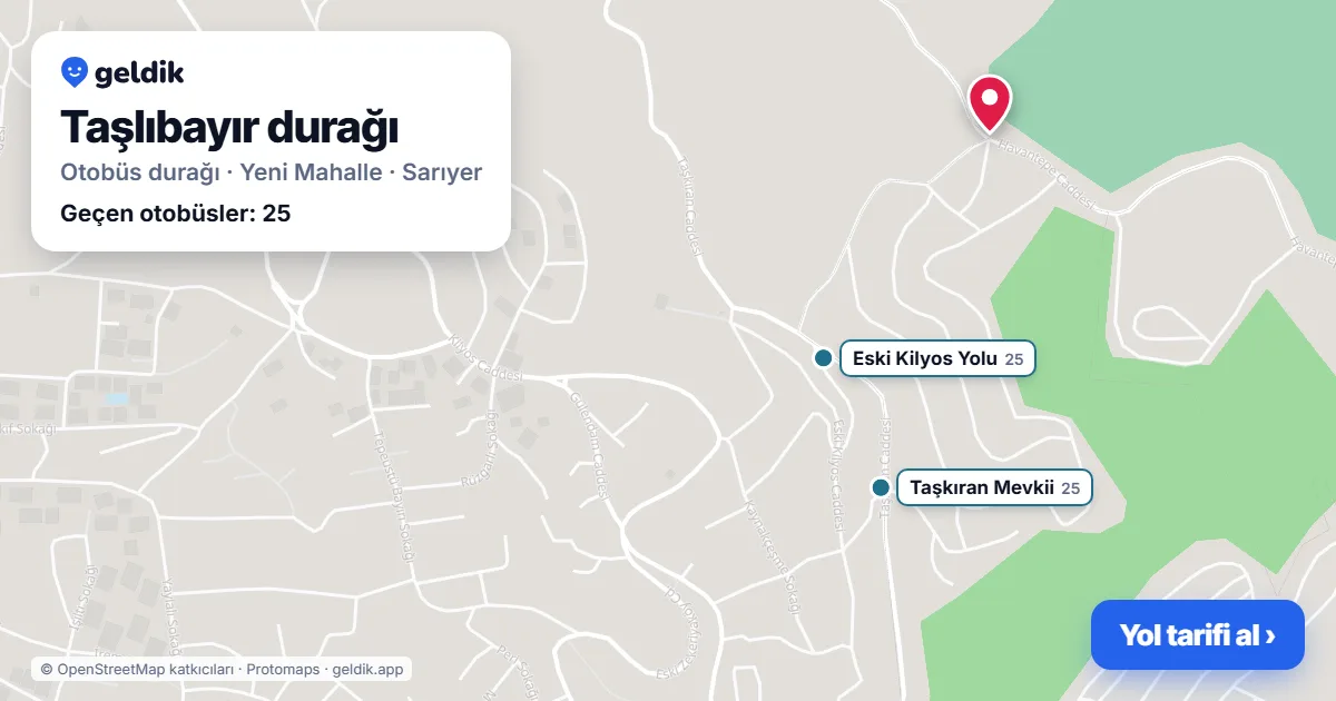 Taşlıbayır otobüs durağı haritada: konumu ve yakındaki duraklar