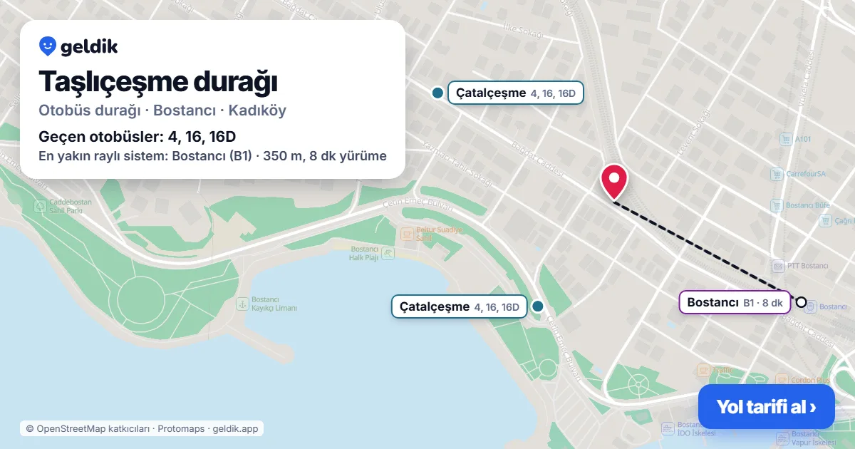 Taşlıçeşme otobüs durağı haritada: konumu ve yakındaki duraklar