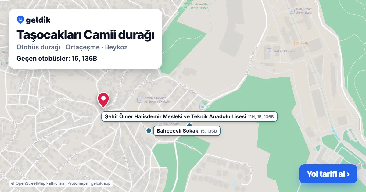 Taşocakları Camii otobüs durağı haritada: konumu ve yakındaki duraklar