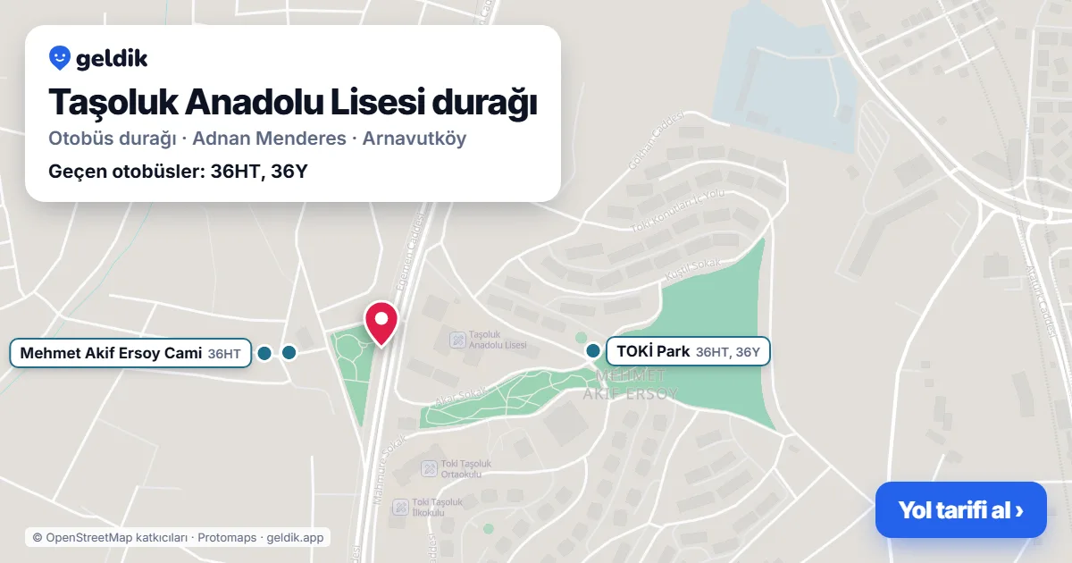 Taşoluk Anadolu Lisesi otobüs durağı haritada: konumu ve yakındaki duraklar