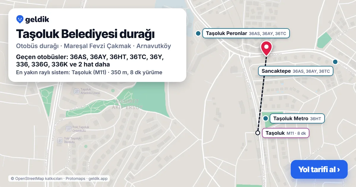 Taşoluk Belediyesi otobüs durağı haritada: konumu ve yakındaki duraklar