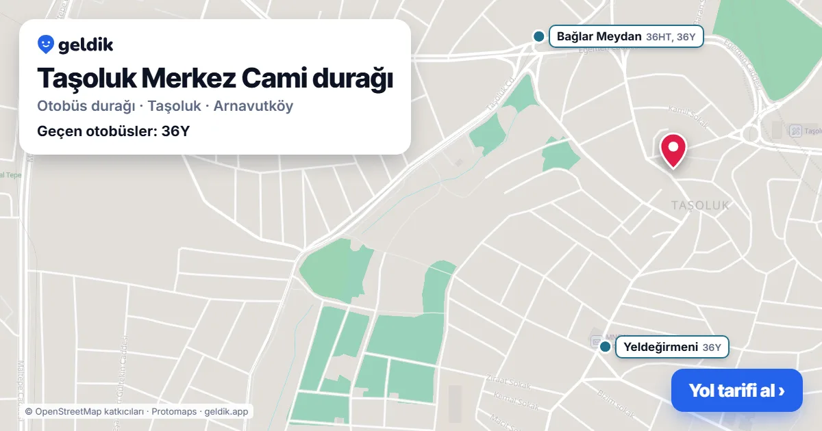 Taşoluk Merkez Cami otobüs durağı haritada: konumu ve yakındaki duraklar