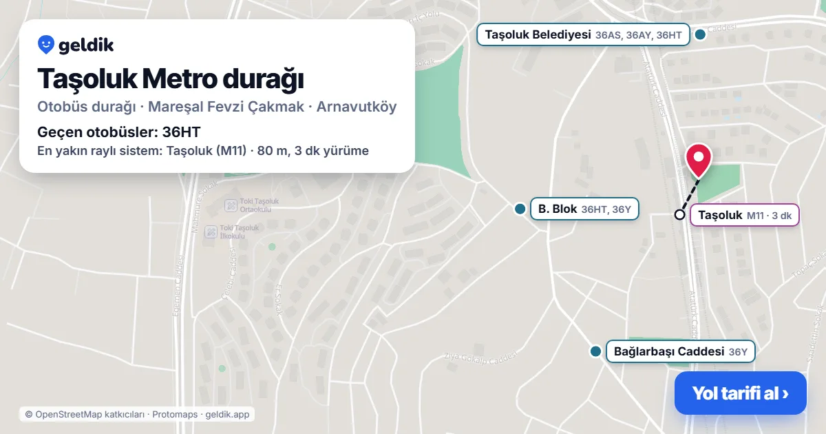 Taşoluk Metro otobüs durağı haritada: konumu ve yakındaki duraklar
