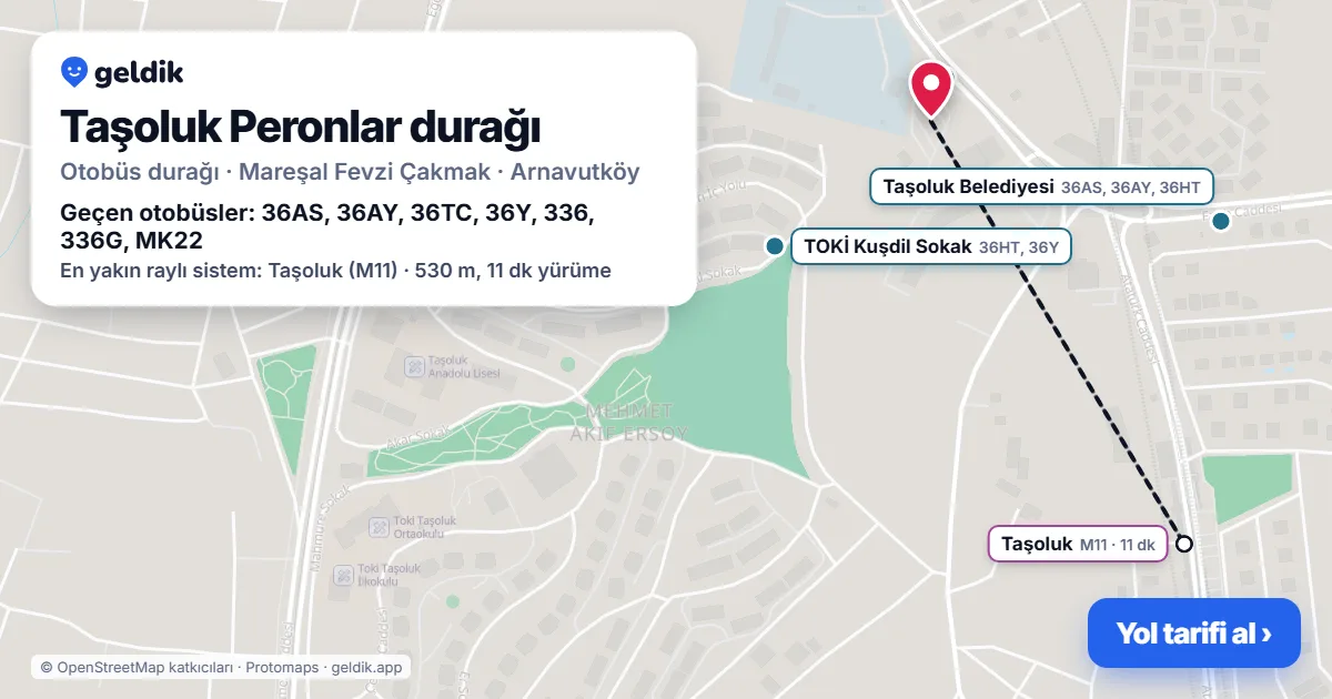 Taşoluk Peronlar otobüs durağı haritada: konumu ve yakındaki duraklar