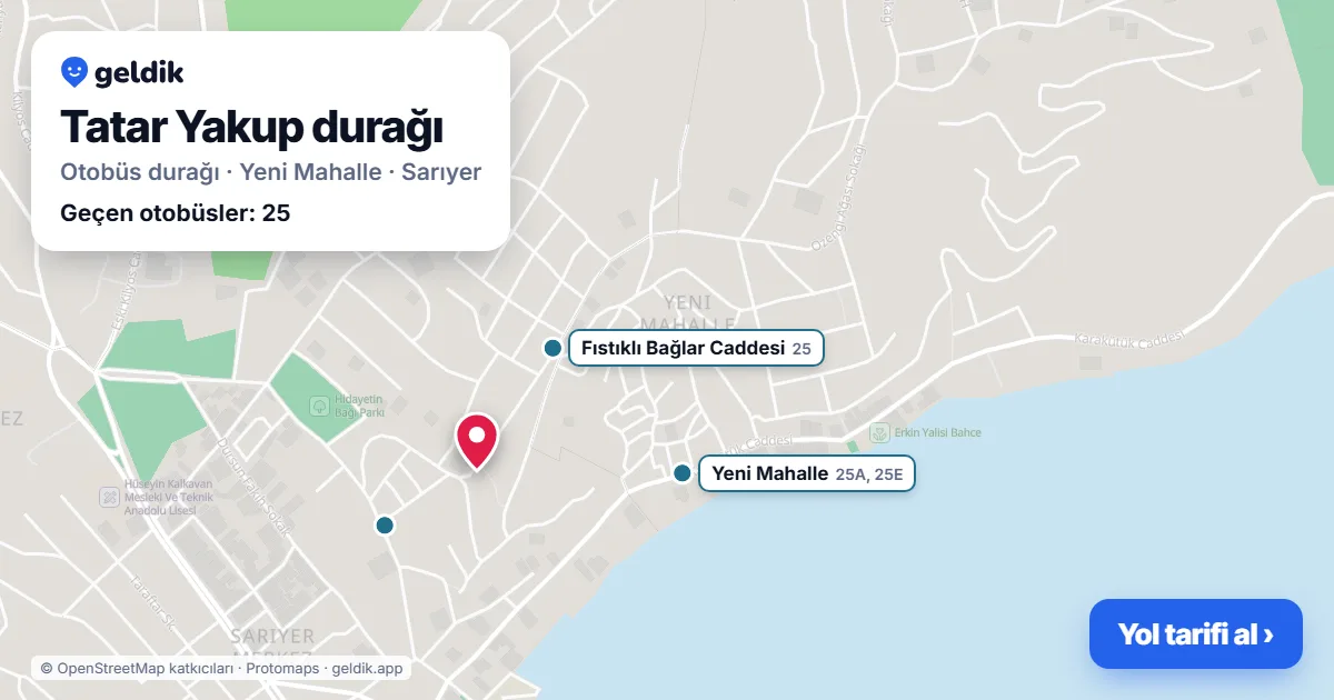 Tatar Yakup otobüs durağı haritada: konumu ve yakındaki duraklar