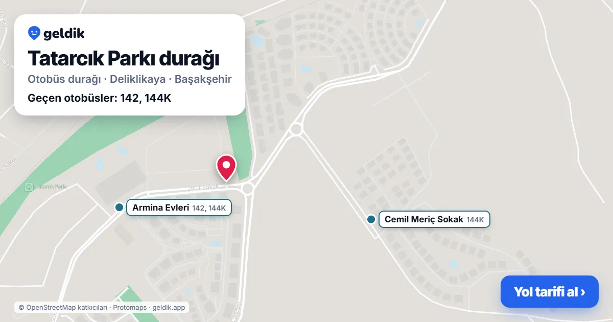 Tatarcık Parkı otobüs durağı haritada: konumu ve yakındaki duraklar