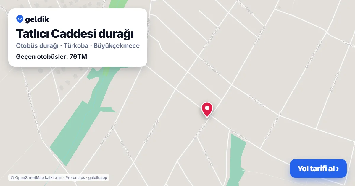 Tatlıcı Caddesi otobüs durağı haritada: konumu ve yakındaki duraklar