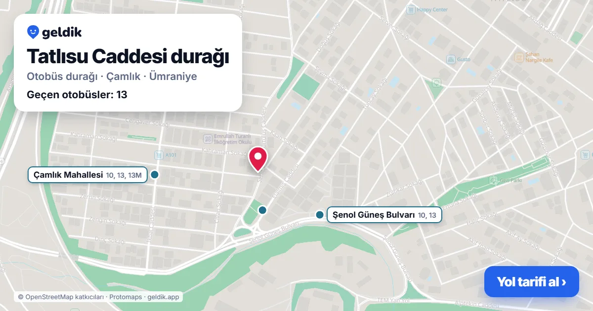 Tatlısu Caddesi otobüs durağı haritada: konumu ve yakındaki duraklar