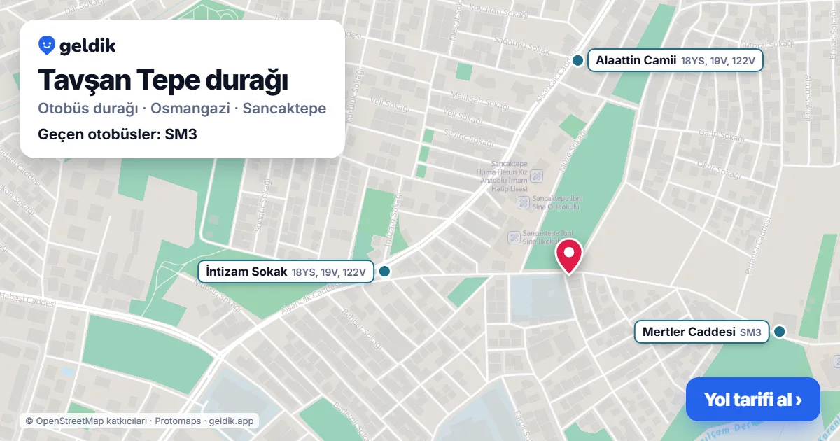 Tavşan Tepe otobüs durağı haritada: konumu ve yakındaki duraklar