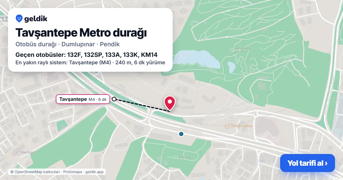 Tavşantepe Metro otobüs durağı haritada: konumu ve yakındaki duraklar