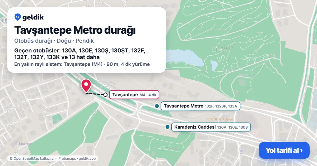 Tavşantepe Metro otobüs durağı haritada: konumu ve yakındaki duraklar