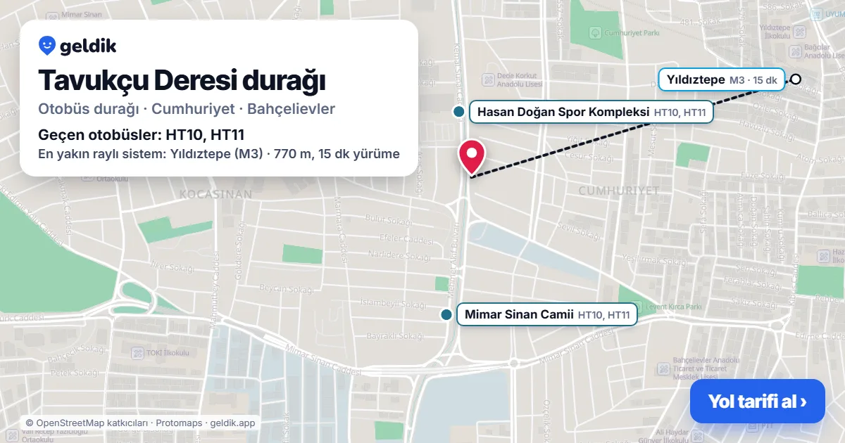 Tavukçu Deresi otobüs durağı haritada: konumu ve yakındaki duraklar