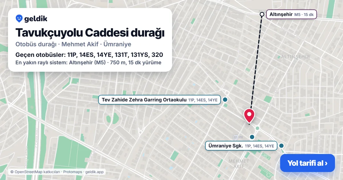 Tavukçuyolu Caddesi otobüs durağı haritada: konumu ve yakındaki duraklar