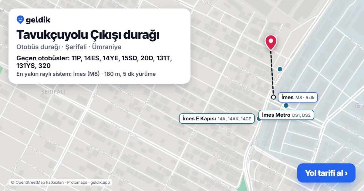 Tavukçuyolu Çıkışı otobüs durağı haritada: konumu ve yakındaki duraklar