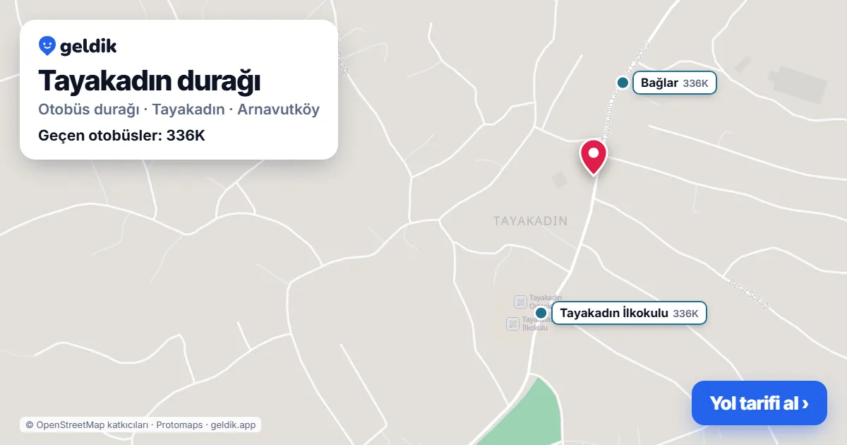 Tayakadın otobüs durağı haritada: konumu ve yakındaki duraklar