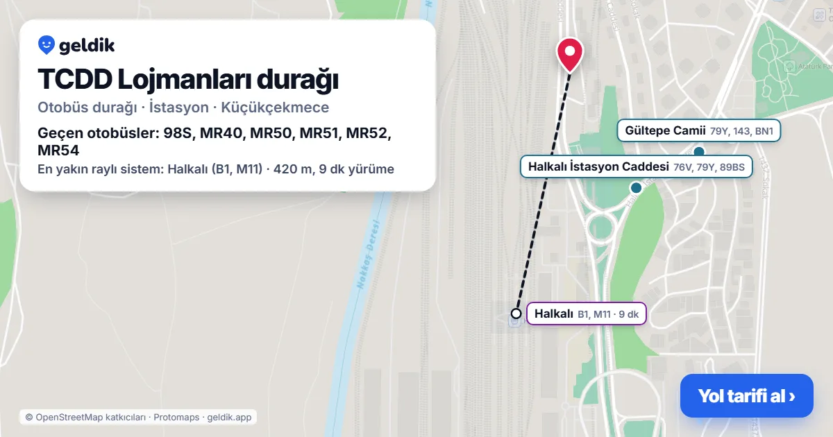 TCDD Lojmanları otobüs durağı haritada: konumu ve yakındaki duraklar