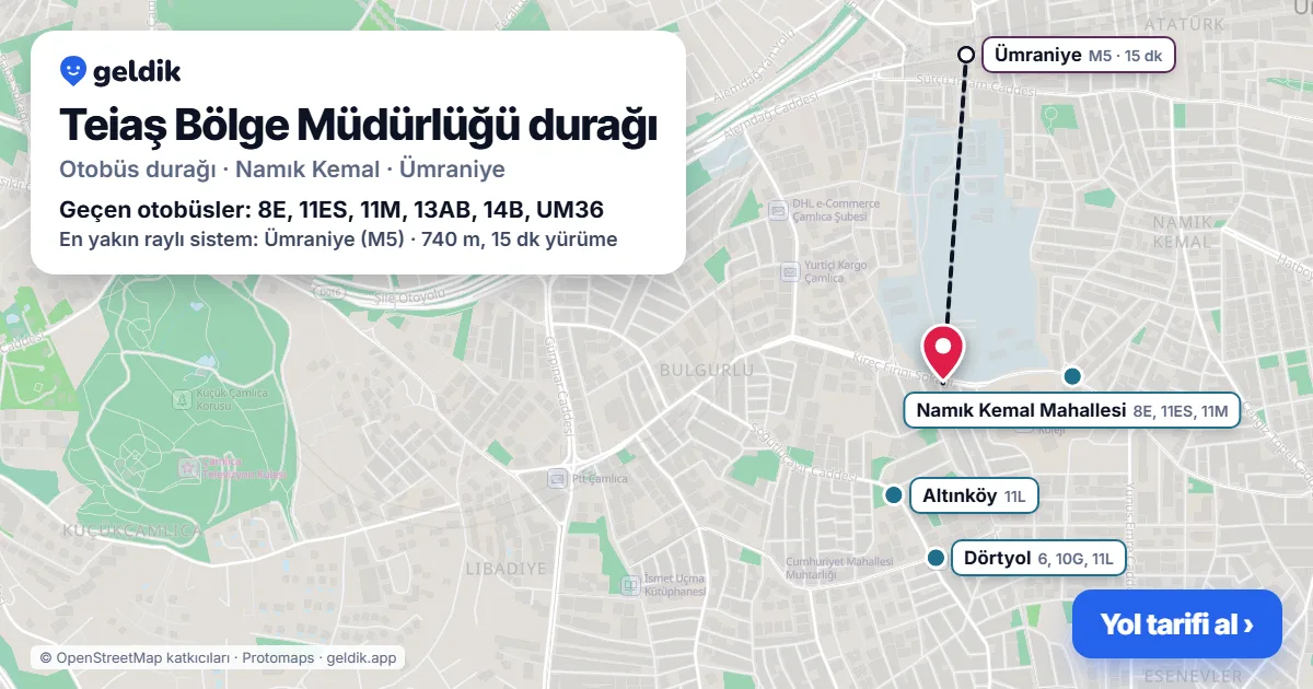 Teiaş Bölge Müdürlüğü otobüs durağı haritada: konumu ve yakındaki duraklar