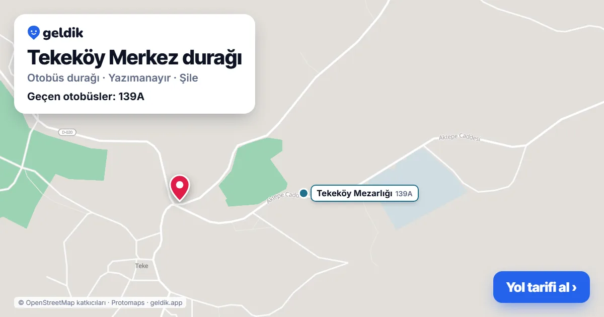 Tekeköy Merkez otobüs durağı haritada: konumu ve yakındaki duraklar