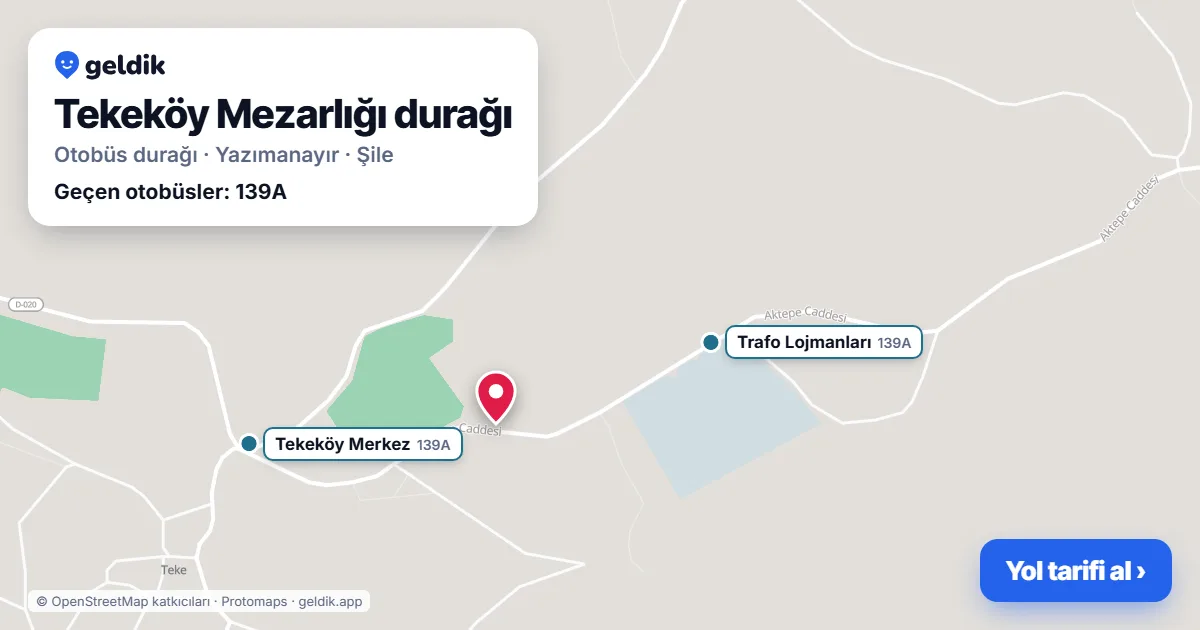 Tekeköy Mezarlığı otobüs durağı haritada: konumu ve yakındaki duraklar