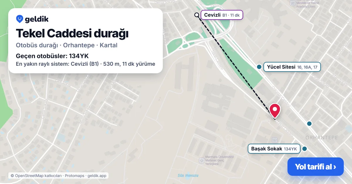 Tekel Caddesi otobüs durağı haritada: konumu ve yakındaki duraklar