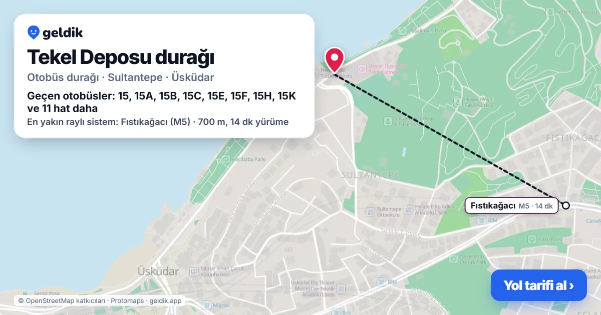 Tekel Deposu otobüs durağı haritada: konumu ve yakındaki duraklar