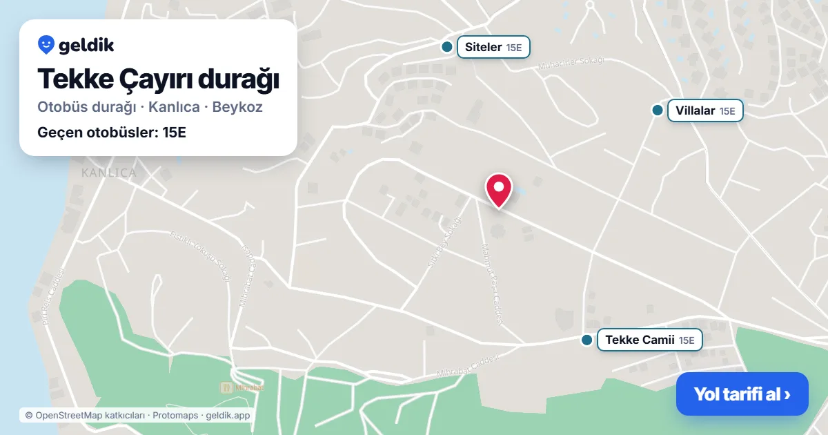 Tekke Çayırı otobüs durağı haritada: konumu ve yakındaki duraklar