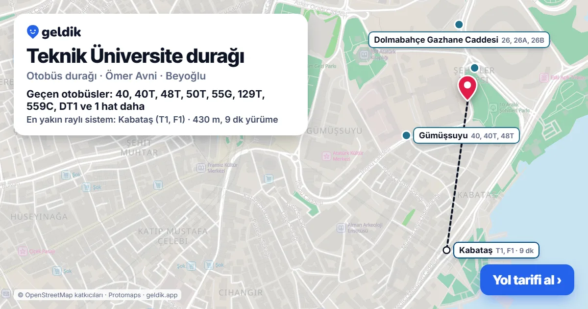 Teknik Üniversite otobüs durağı haritada: konumu ve yakındaki duraklar