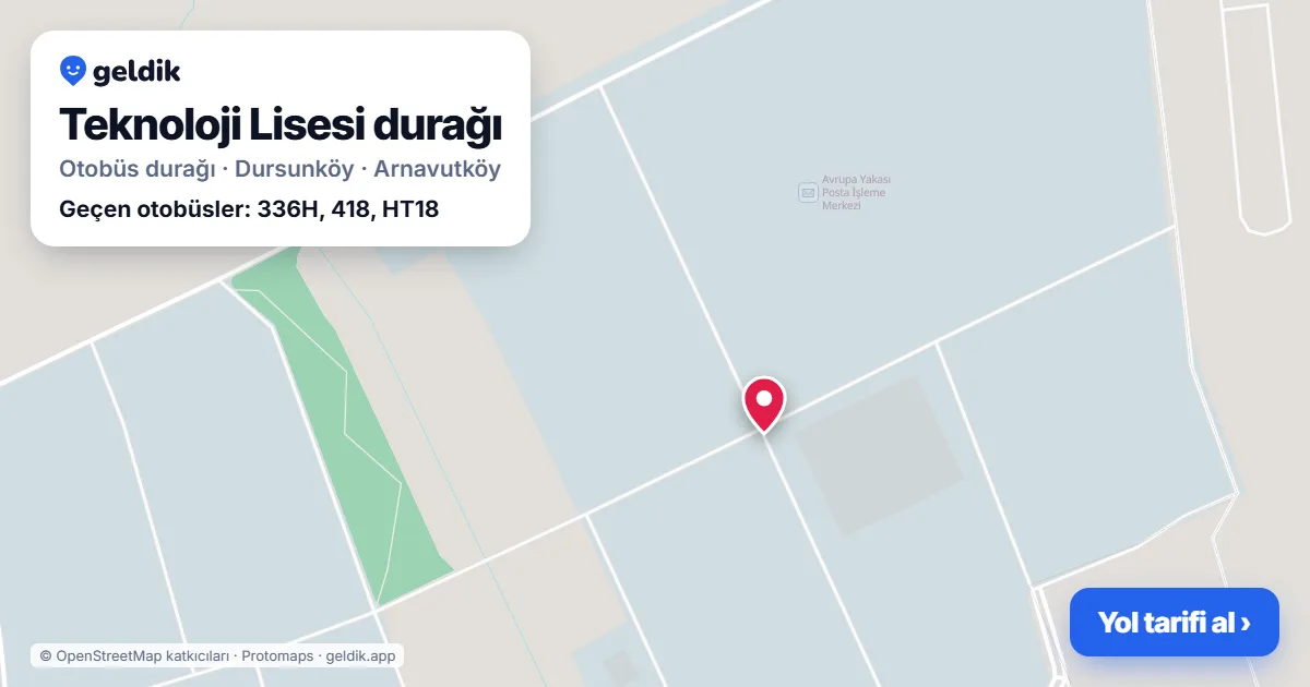 Teknoloji Lisesi otobüs durağı haritada: konumu ve yakındaki duraklar