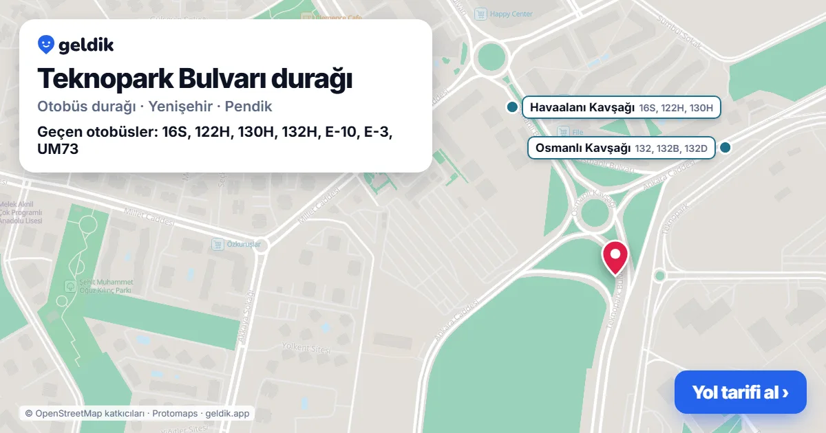 Teknopark Bulvarı otobüs durağı haritada: konumu ve yakındaki duraklar