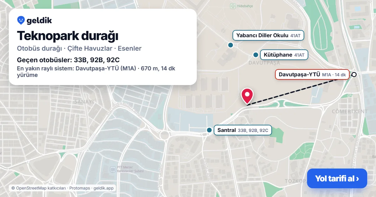 Teknopark otobüs durağı haritada: konumu ve yakındaki duraklar