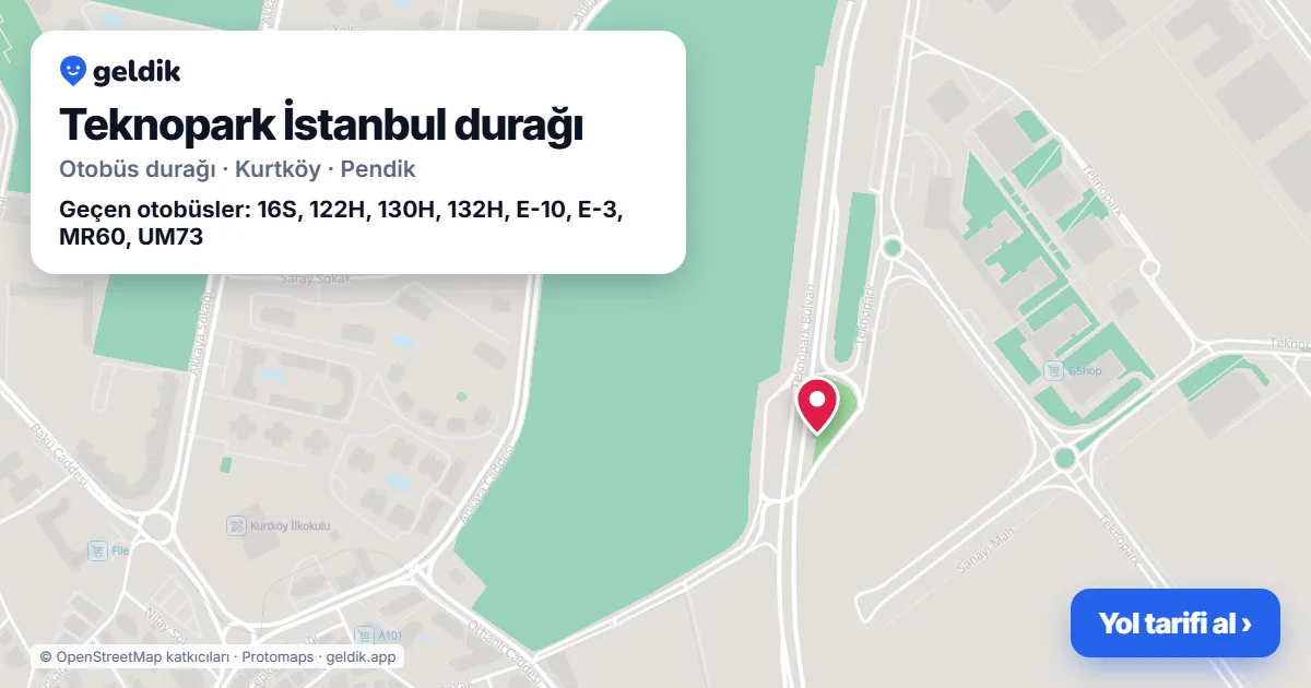 Teknopark İstanbul otobüs durağı haritada: konumu ve yakındaki duraklar