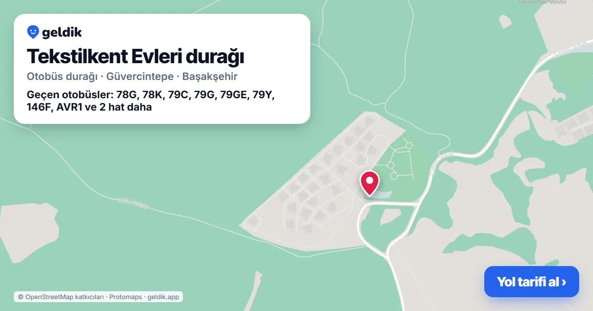 Tekstilkent Evleri otobüs durağı haritada: konumu ve yakındaki duraklar