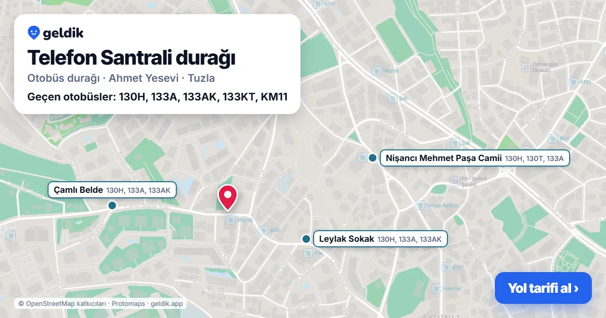 Telefon Santrali otobüs durağı haritada: konumu ve yakındaki duraklar