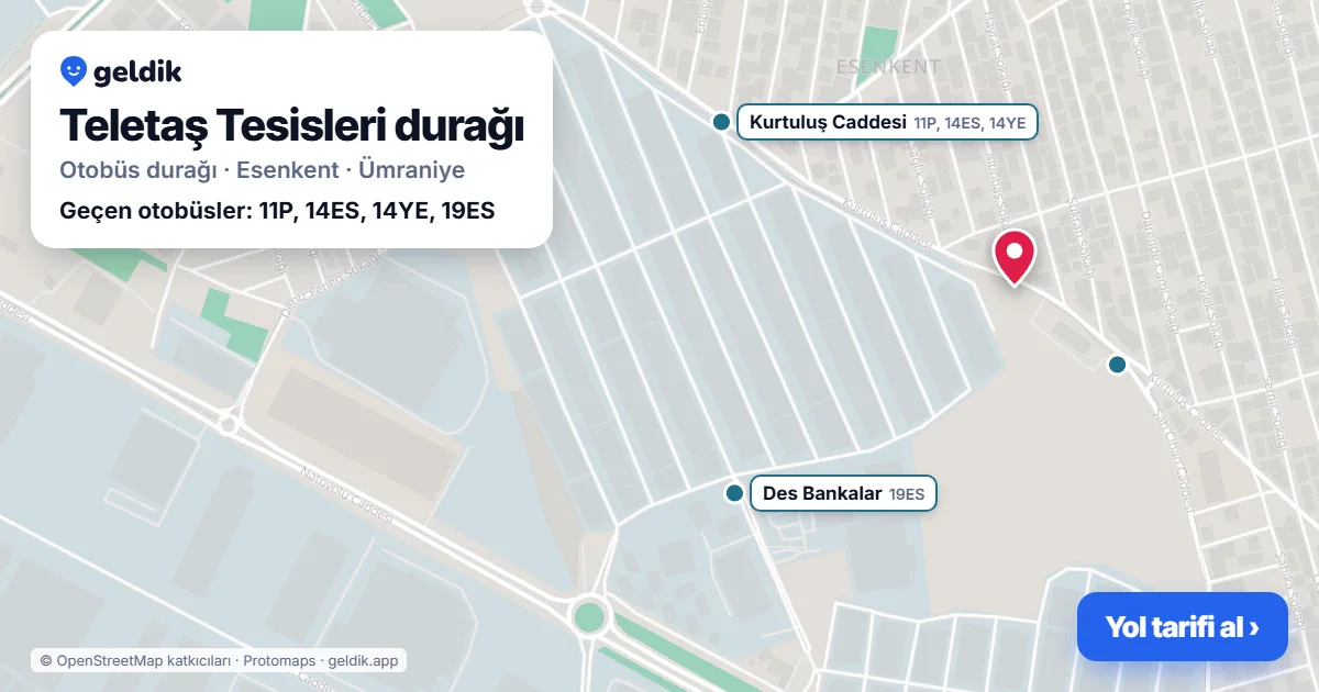 Teletaş Tesisleri otobüs durağı haritada: konumu ve yakındaki duraklar