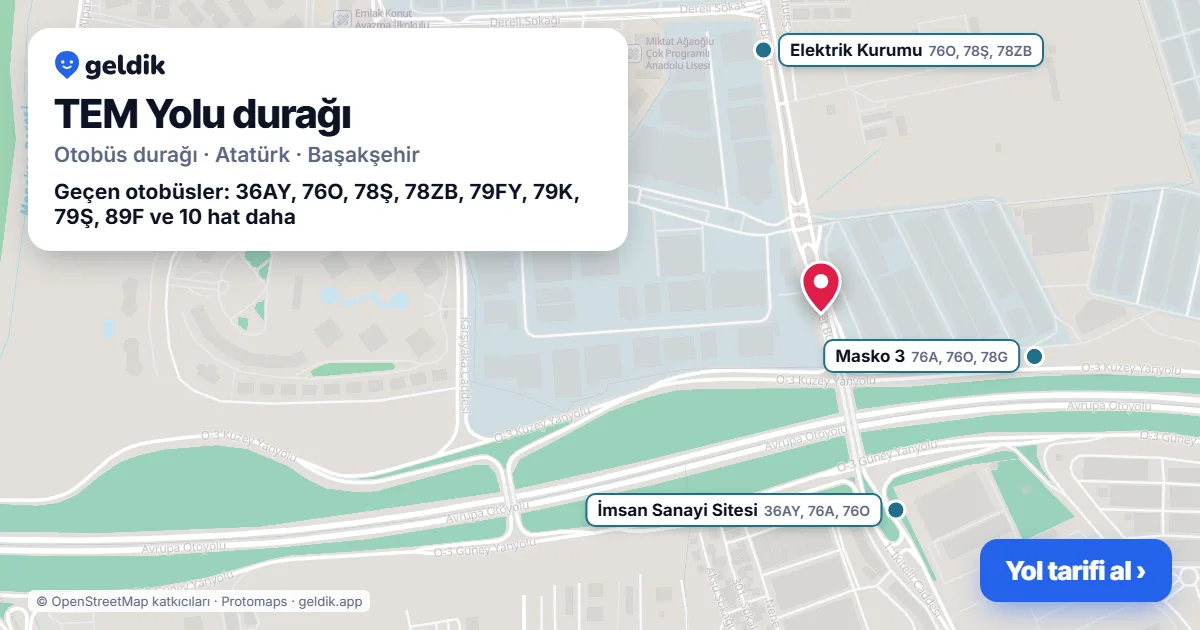 TEM Yolu otobüs durağı haritada: konumu ve yakındaki duraklar