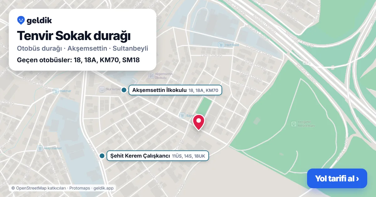 Tenvir Sokak otobüs durağı haritada: konumu ve yakındaki duraklar
