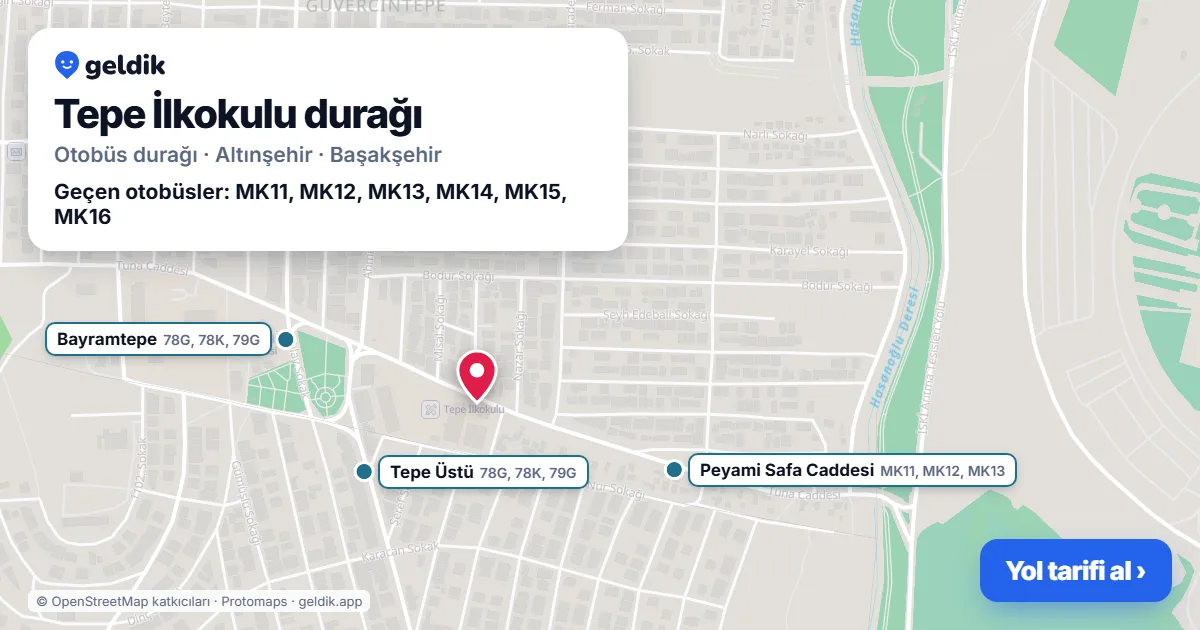 Tepe İlkokulu otobüs durağı haritada: konumu ve yakındaki duraklar