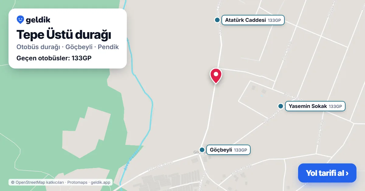Tepe Üstü otobüs durağı haritada: konumu ve yakındaki duraklar