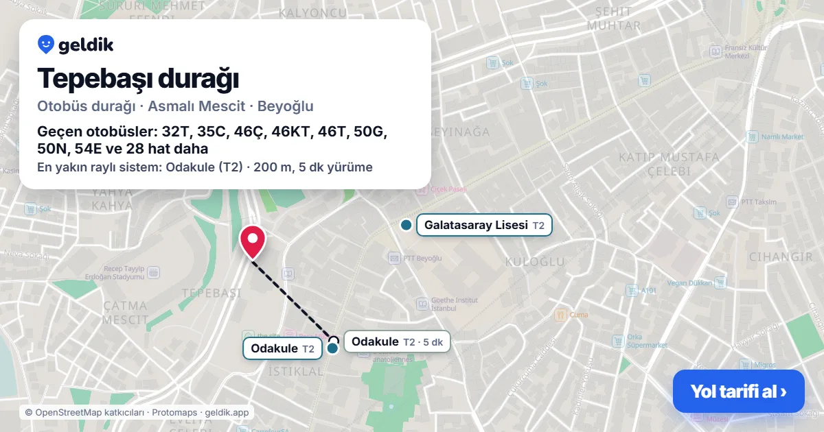 Tepebaşı otobüs durağı haritada: konumu ve yakındaki duraklar