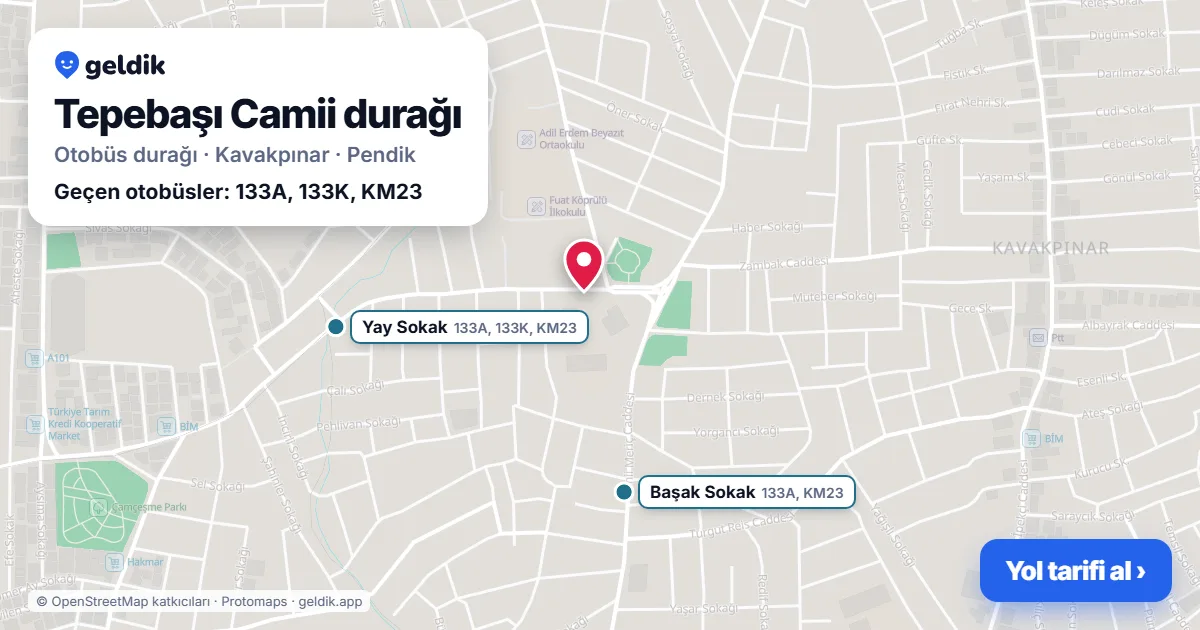 Tepebaşı Camii otobüs durağı haritada: konumu ve yakındaki duraklar